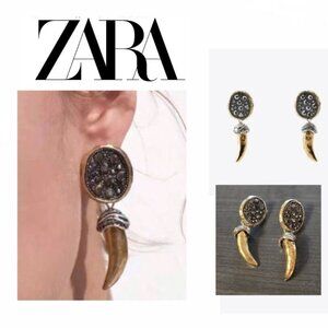 NEW ZARA MIX METAL CHUNKY HORN DANGLING EARRINGS / BOUCLES CORNE